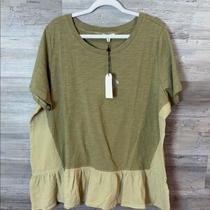 Cotton Bleu Boutique Women's Short Sleeve Mixed Media Top